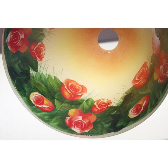 Vtg Reverse Painted Roses Glass Shade ONLY Fluted Bell Shape Victorian Garden - Picture 7 of 10